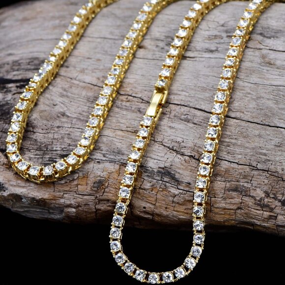 ⭐ Large 20" Diamond Hip-Hop Chain With 5mm Diamonds 18k Yellow Gold Pltd ⭐ - Picture 3 of 7